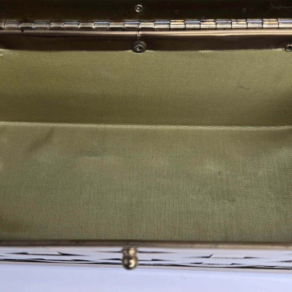 VTG Women's 50s 60s Gold Tone Woven Metal Basket Weave Hand Bag Purse Lucite Top